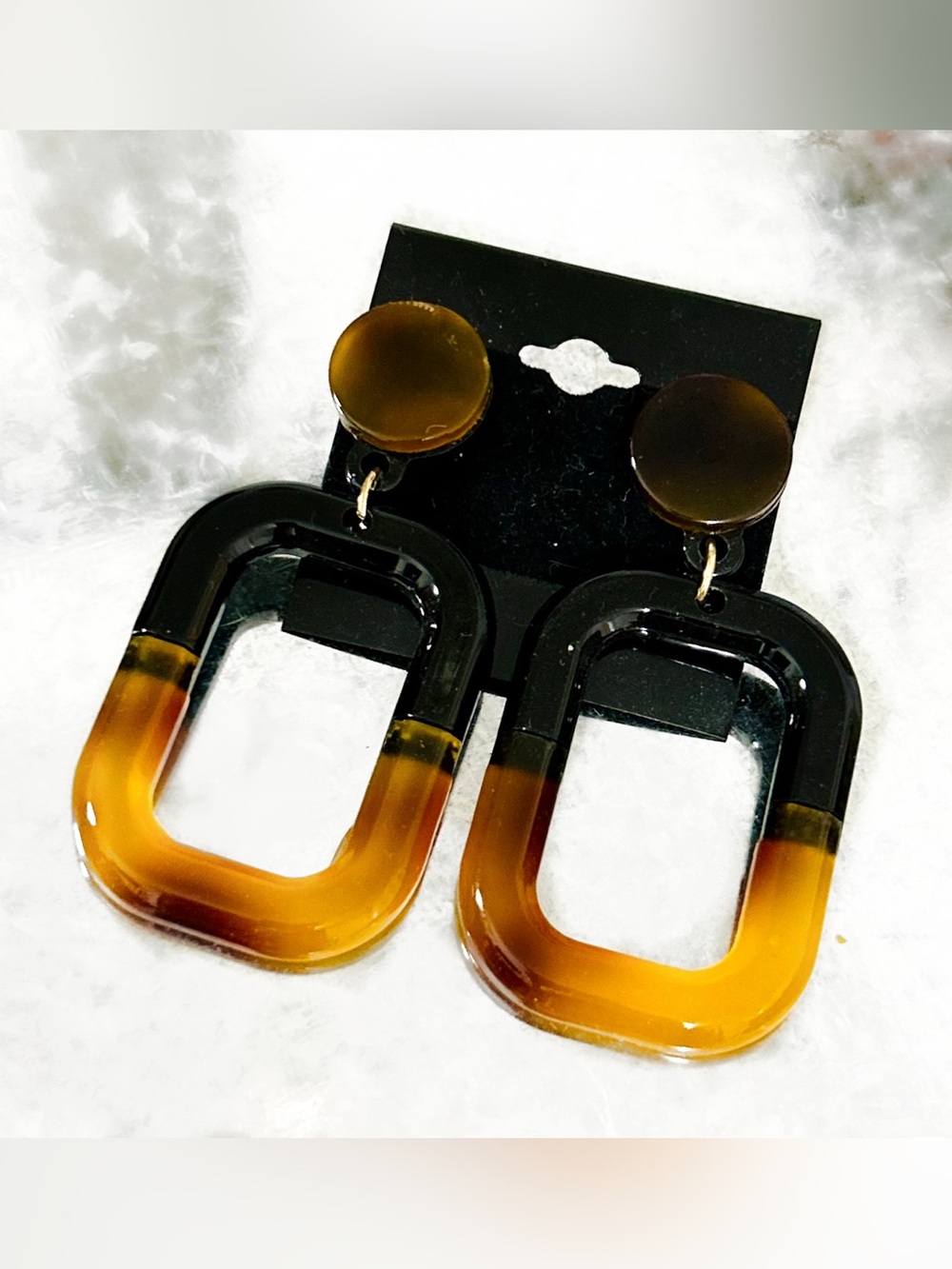 Black and Amber Resin Drop Earrings